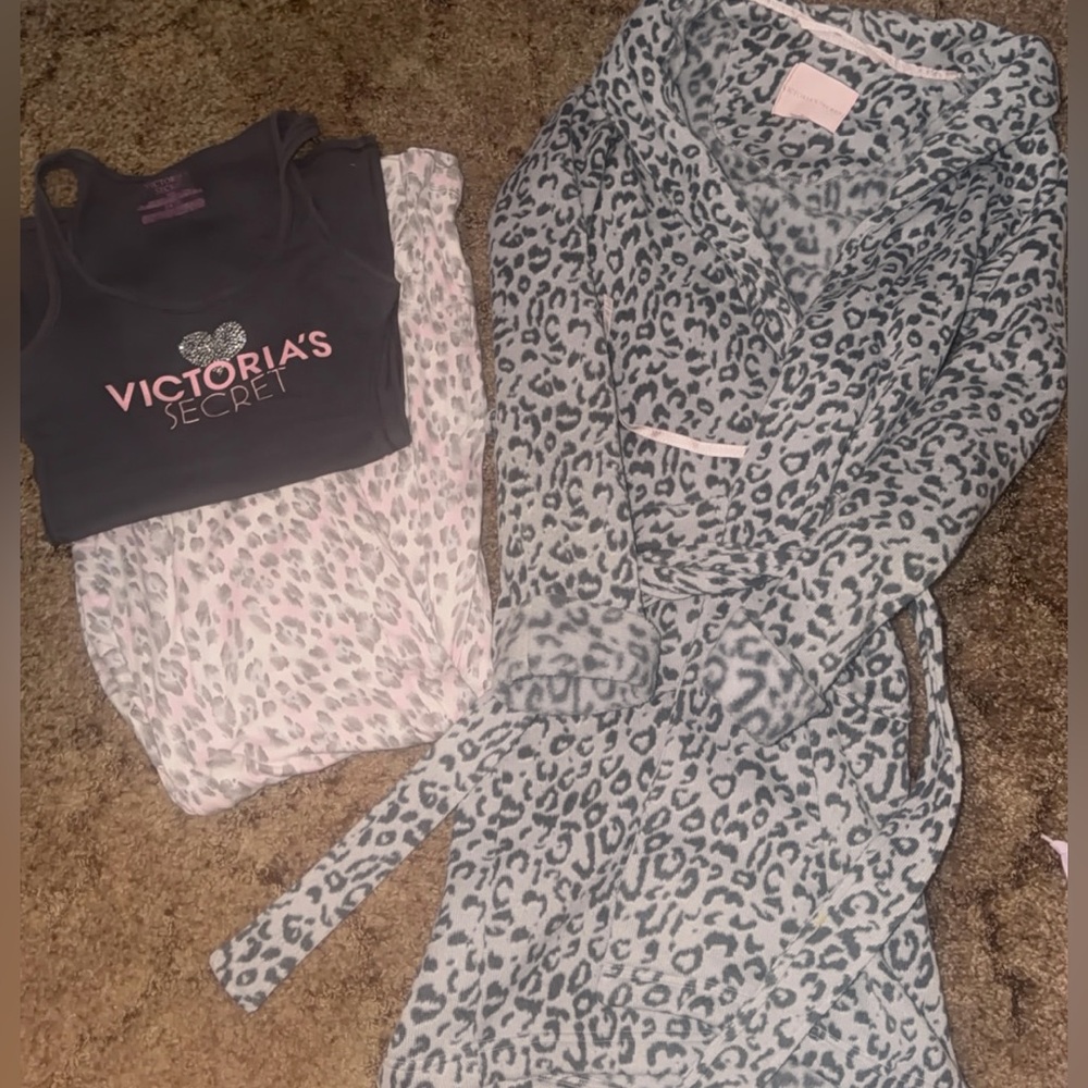 Victoria's Secret Gray and Pink Leopard Loungewear Set